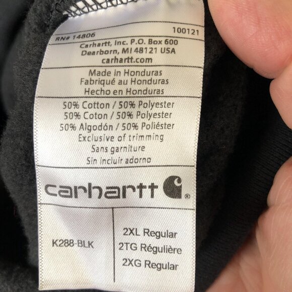 Carhartt Hoodie Mens 2XL Black K288 Pullover Original Fit Logo Sleeve Workwear - Picture 6 of 8